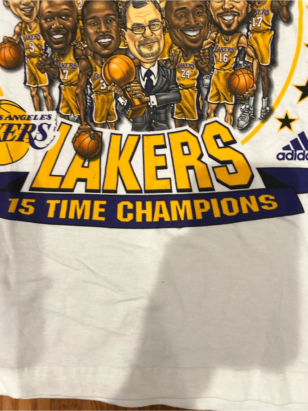 Adidas LA Lakers‎ 2009 NBA Champions Shirt 15 Time Champs Caricature Small Vtg
